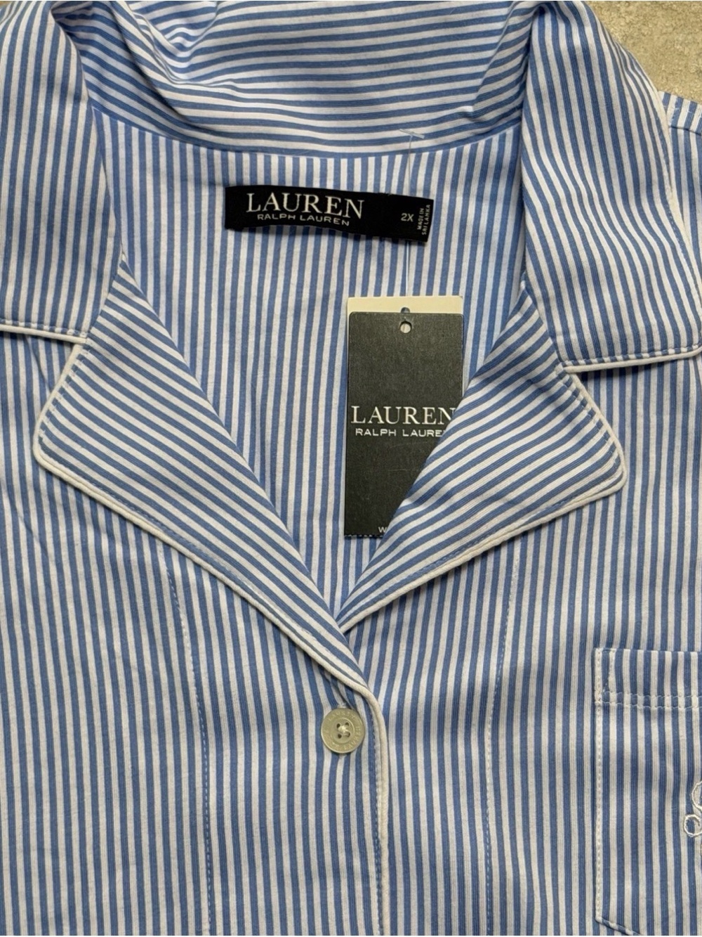 Ralph Lauren Blue White Striped Cotton Jersey Cropped PJ Pajama Set 2XL - NWT - Picture 4 of 5
